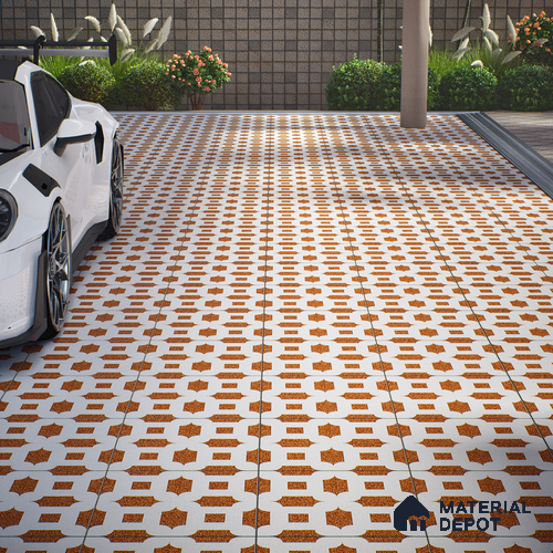 Parking Patterned Floor Tile TL 08198 DC-24 16 inch x 16 inch | Vitrified Anti Skid Matte Finish Heavy Duty Tile - 12 mm | Suitable For High Traffic Areas, Parking, Balcony | Pattern Alignment May Vary | 2-3 mm Spacer is Mandatory