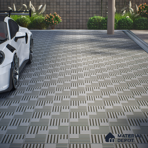 Parking Patterned Floor Tile TL 08200 B DC-28 16 inch x 16 inch | Vitrified Anti Skid Matte Finish Heavy Duty Tile - 12 mm | Suitable For High Traffic Areas, Parking, Balcony | Pattern Alignment May Vary | 2-3 mm Spacer is Mandatory