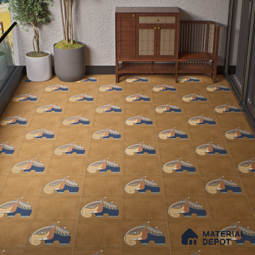Parking Patterned Floor Tile TL 08206 B Kottai Cafe Decor 16 inch x 16 inch | Vitrified Anti Slip Matte Finish Heavy Duty Tile - 12 mm | Suitable For High Traffic Areas, Parking, Balcony | Pattern Alignment May Vary | 2-3 mm Spacer is Mandatory