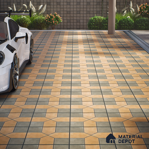 Parking Stone Floor Tile TL 08207 B Indus Olive 16 inch x 16 inch | Vitrified Anti Slip Matte Finish Heavy Duty Tile - 12 mm | Suitable For High Traffic Areas, Parking, Balcony | Pattern Alignment May Vary | 2-3 mm Spacer is Mandatory