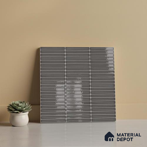 Faux Subway Look Wall Tile TL 08135 C Brich Coal 1 ft x 1 ft Ceramic Glossy Finish - 10 mm | Please Expect a Slight Variation of Pattern