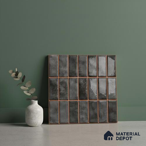 Faux Subway Look Wall Tile TL 08136 C Florim Coal 1 ft x 1 ft Ceramic Glossy Finish - 10 mm | Please Expect a Slight Variation of Pattern
