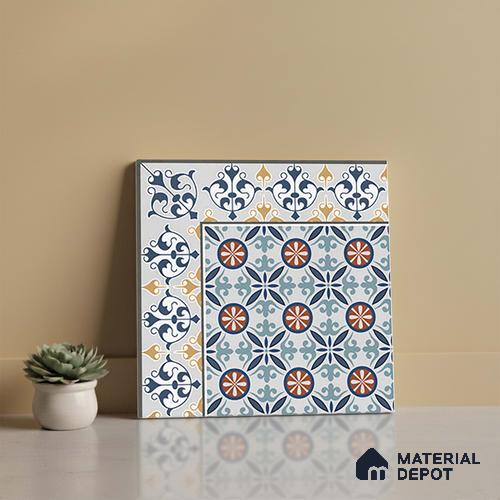 Moroccan Carpet Tile TL 08345 61018 A 1 ft x 1 ft Ceramic Matte Finish - 10 mm | Please Expect a Slight Variation of Pattern