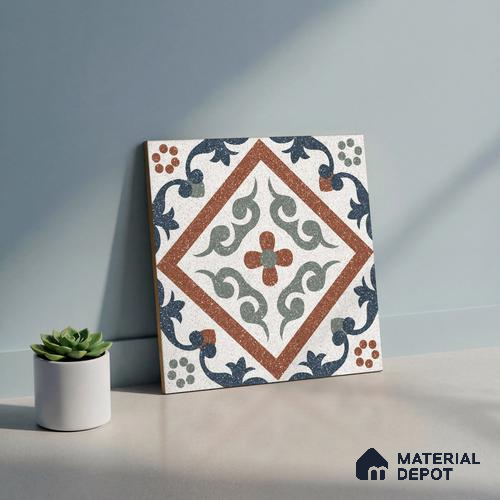 Moroccan Wall & Floor Tile TL 10467 Storm Blue 1 ft x 1 ft Vitrified Matte Finish - 9.5 mm | Suitable For Living Room, Bedroom, Kitchen | 2 mm Spacer is Mandatory | Please Expect a Slight Variation of Pattern