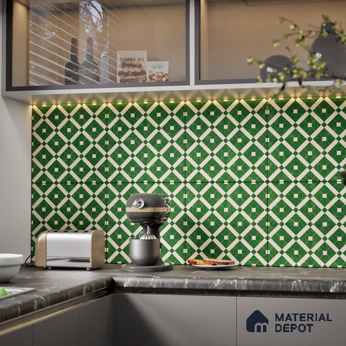 Moroccan Tile TL 08015 Silica Crest Green 1 ft x 1 ft Vitrified Matte Finish - 9 mm | Suitable for Living Room, Kitchen, Balcony Floor & Wall | Please Expect a Slight Variation of Pattern