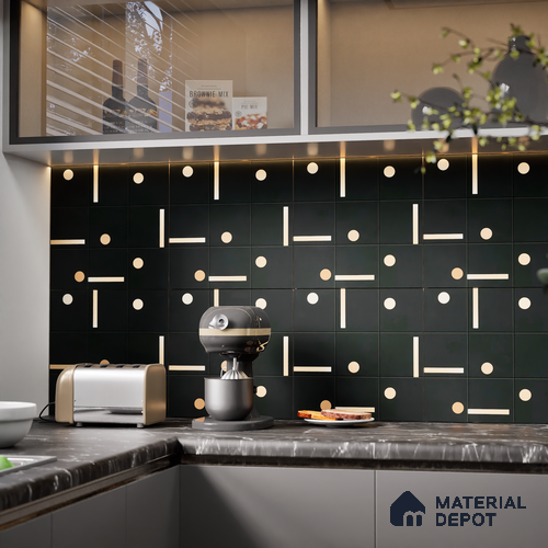 Moroccan Tile TL 08016 Rockveil Grey Black 1 ft x 1 ft Vitrified Matte Finish - 9 mm | Suitable for Living Room, Kitchen, Balcony Floor & Wall | Please Expect a Slight Variation of Pattern
