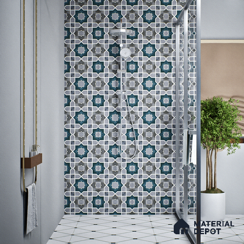 Moroccan Tile TL 08021   Grey 1 ft x 1 ft Vitrified Matte Finish - 9 mm | Suitable for Living Room, Kitchen, Balcony Floor & Wall | Please Expect a Slight Variation of Pattern
