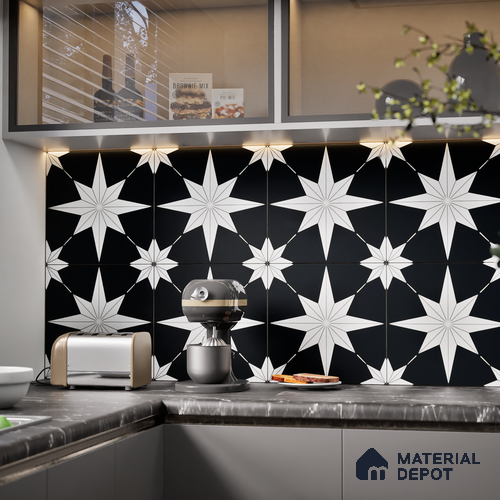 Moroccan Tile TL 08019  Canyon Fade Black 1 ft x 1 ft Vitrified Matte Finish - 9 mm | Suitable for Living Room, Kitchen, Balcony Floor & Wall | Please Expect a Slight Variation of Pattern