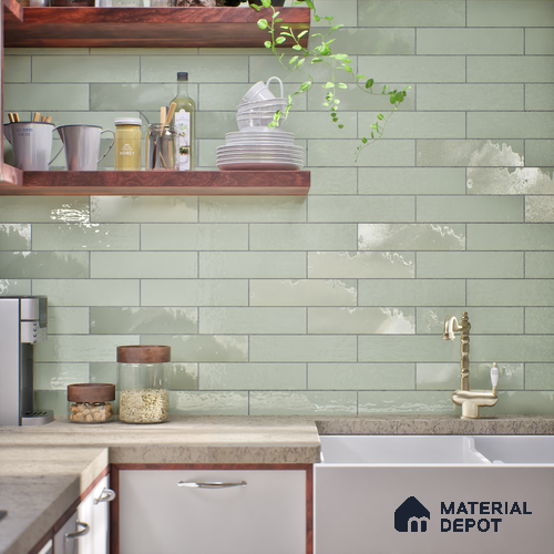 Subway Look  Tile TL 07669 D Plain Lime 1 ft x 2.95 inch Designer Tiles Ceramic Glossy Finish - 9 mm
