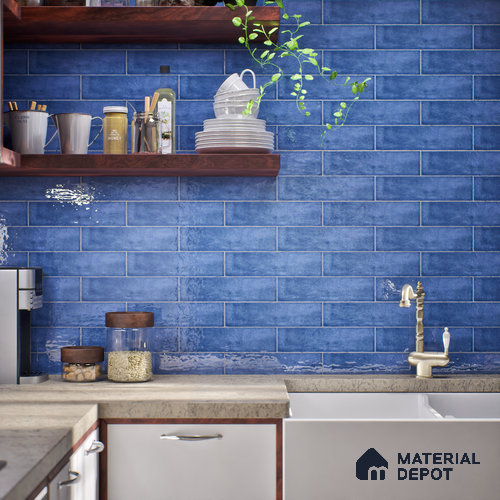 Subway Look  Tile TL 07616 D Cambry Blue 1 ft x 2.95 inch Designer Tiles Ceramic Glossy Finish - 9 mm