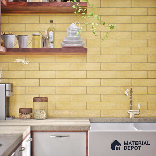 Subway Look Tile TL 07616 F Cambry Gold 1 ft x 2.95 inch Designer Tiles Ceramic Glossy Finish - 9 mm