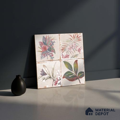 Floral Wall Tile TL 10415 B Antic Leaf - Decor 2 1 ft x1 ft Ceramic Matte Finish Tile - 9 mm | Suitable For Kitchen, Bathroom Walls and Backsplashes | Please Expect a Slight Variation of Pattern