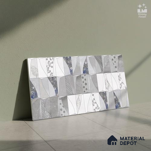 Marble Wall Tile TL 09749 B 2 ft x 1 ft Grey Ceramic Glossy Finish Dark Tile - 9 mm | Ideal for Bathroom, Kitchen