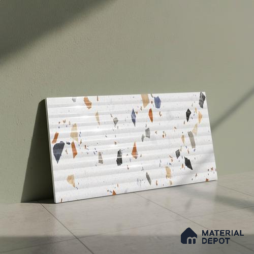 Terrazzo Wall Tile TL 09746 B 2 ft x 1 ft White Ceramic Glossy Finish Decor 1 Tile - 9 mm | Ideal for Bathroom, Kitchen