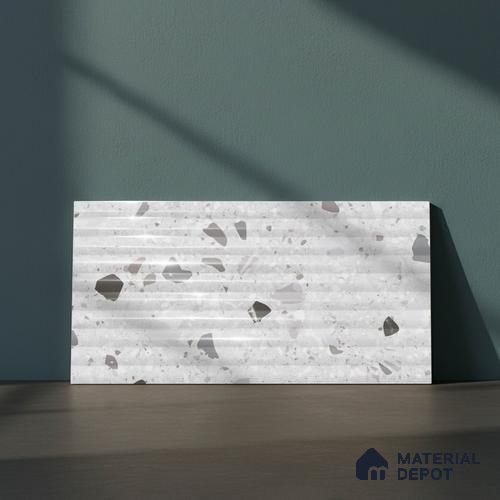 Terrazzo Wall Tile TL 09747 B 2 ft x 1 ft Grey Ceramic Glossy Finish Decor 1 Tile - 9 mm | Ideal for Bathroom, Kitchen