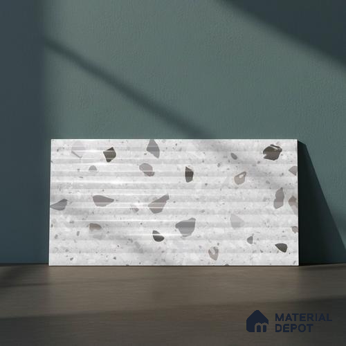Terrazzo Wall Tile TL 09747 C  2 ft x 1 ft Grey Ceramic Glossy Finish Decor 2 Tile - 9 mm | Ideal for Bathroom, Kitchen