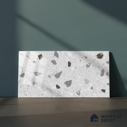 Terrazzo Wall Tile TL 09747 2 ft x 1 ft Grey Ceramic Glossy Finish Light Tile - 9 mm | Ideal for Bathroom, Kitchen
