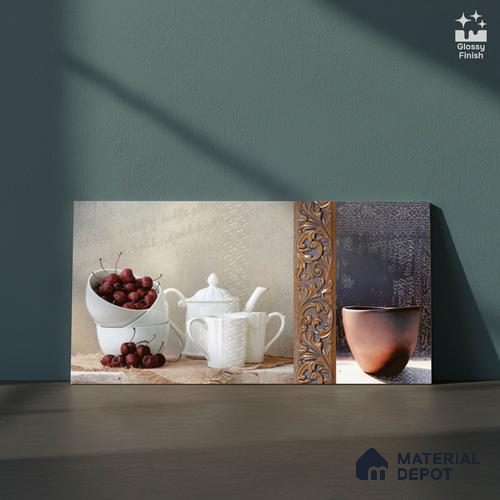 Patterned Wall Tile TL 09730 Aldhano White Decor 2 2 ft x 1 ft Ceramic Glossy Finish Highlighter Tile - 9 mm | Ideal for Bathroom, Kitchen | Please Expect a Slight Variation of Pattern
