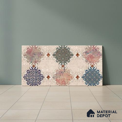 Patterned Wall Tile TL 09744 C  2 ft x 1 ft Multi Colour Ceramic Matte Finish Highlighter 1 Tile - 9 mm | Ideal for Bathroom, Kitchen | Please Expect a Slight Variation of Pattern