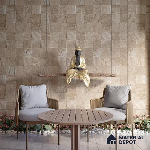 Stone Wall & Floor Tile TL 07667 B Iro Mud 5.24 ft x 2.6 ft Full Body Vitrified Matte Finish - 9 mm | 4 Random Design  Suitable For Living Room, Bedroom, Bathroom