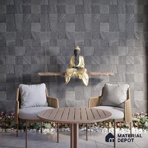 Stone Wall & Floor Tile TL 07667 D Iro Charcoal 5.24 ft x 2.6 ft Full Body Vitrified Matte Finish - 9 mm | 4 Random Design  Suitable For Living Room, Bedroom, Bathroom