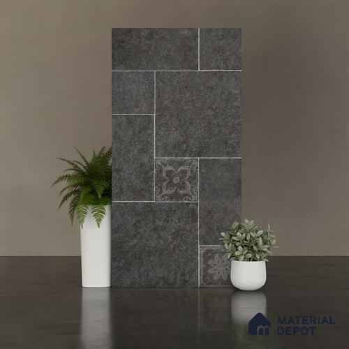 Floor Tile TL 10345 North Stone Night 4 ft x 2 ft Vitrified Matte Finish Tile - 11 mm | Suitable For Kitchen, Bathroom Walls and Backsplashes