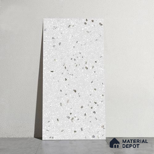 Terrazzo Wall & Floor Tile TL 09929 E 4 ft x 2 ft Silver Vitrified Matte Finish Tile - 9 mm | Ideal for Living Room, Bedroom, Bathroom, Kitchen