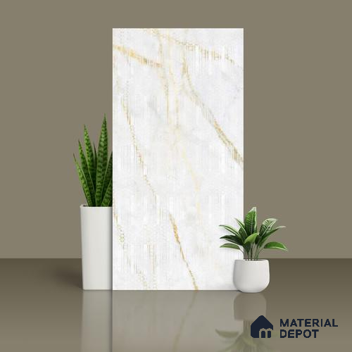 Marble Wall Tile TL 09928 4 ft x 2 ft White Vitrified Matte Finish Tile - 9 mm | Ideal for Living Room,Bedroom,Bathroom,Kitchen