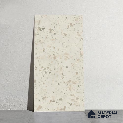 Terrazzo Floor & Wall Tile TL 08117 SG Peperino Blanco 4 ft x 2 ft Vitrified Matte Finish - 9 mm | Random 4