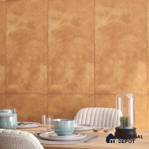Patterned Wall & Floor Tile TL 07612 T Cotto Herringbone Gold Decor 4 ft x 2 ft GVT Vitrified Matte Finish - 9 mm