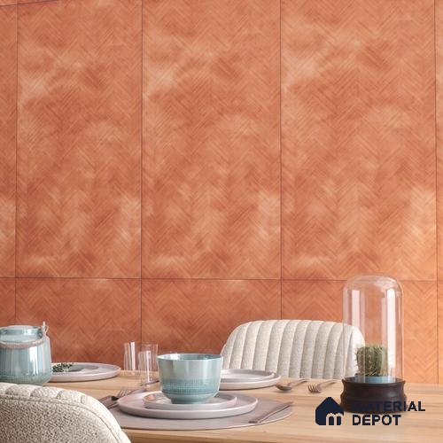 Patterned Wall & Floor Tile TL 07612 U Cotto Herringbone Red Decor 4 ft x 2 ft GVT Vitrified Matte Finish - 9 mm