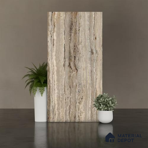 Stone Wall & Floor Tile TL 09930 4 ft x 2 ft Brown Vitrified Matte Finish Tile - 9 mm | Ideal for Living Room, Bedroom, Bathroom, Kitchen