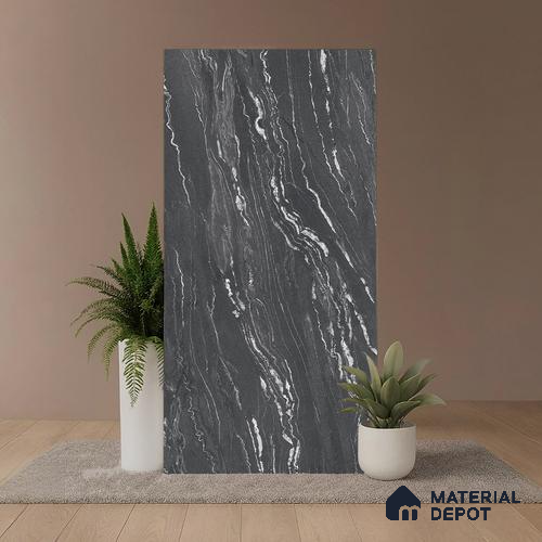 Stone Wall & Floor Tile TL 09956 B 4 ft x 2 ft Black Vitrified Matte Finish Tile - 9 mm | Ideal for Living Room,Bedroom,Bathroom,Kitchen