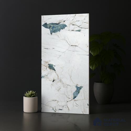 Marble Look Floor & Wall Tile TL 08112 LC Crackstone Aqua 4 ft x 2 ft Vitrified Matte Finish - 9 mm | Random 4