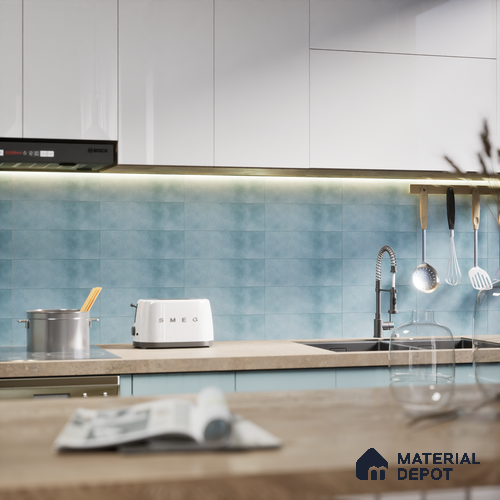 Plain Solids Tile TL 07550 C Onyx Blue 8.86 inch x 2.95 inch Vitrified Glossy Finish - 9 mm | 2 mm Spacer is Mandatory