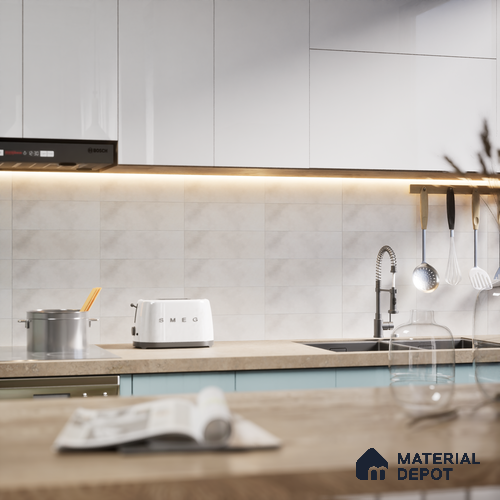 Plain Solids Tile TL 07550 Onyx Bianco 8.86 inch x 2.95 inch Vitrified Glossy Finish - 9 mm | 2 mm Spacer is Mandatory