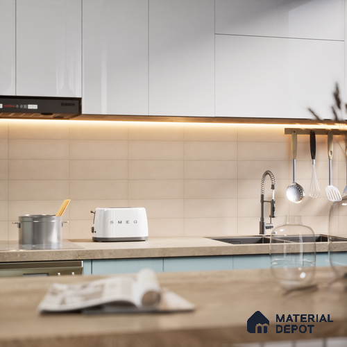 Plain Solid Look Tile TL 07615 G Hook Creama 9 inch x 3 inch Vitrified Matte Finish - 9 mm | 2 mm Spacer is Mandatory