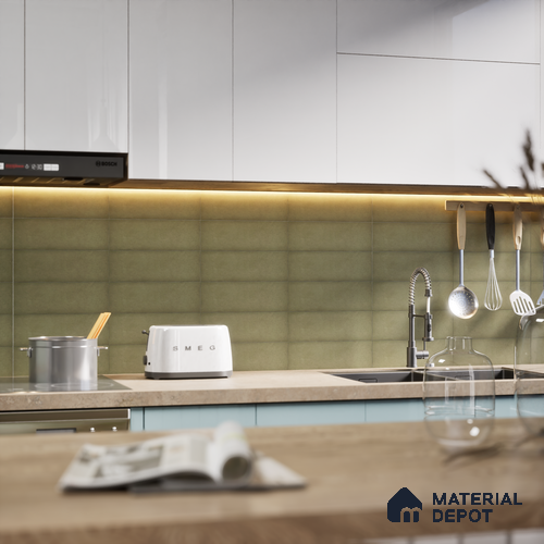 Plain Solid Look Tile TL 07615 I Hook Green 9 inch x 3 inch Vitrified Matte Finish - 9 mm | 2 mm Spacer is Mandatory
