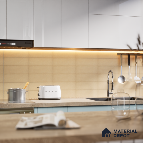 Plain Solid Look Tile TL 07615 Q Hook Yellow 9 inch x 3 inch Vitrified Matte Finish - 9 mm | 2 mm Spacer is Mandatory