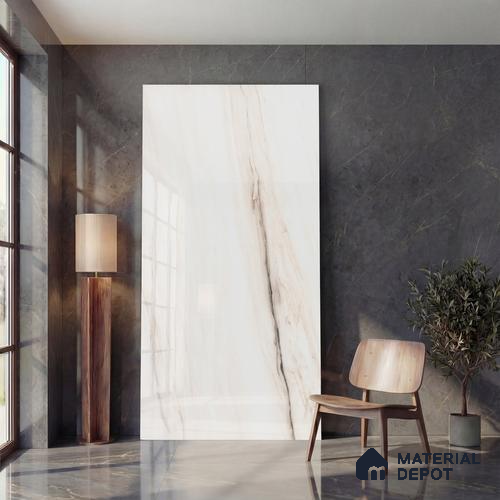 Marble Look Wall Tile TL 10049 Bianco Oro 8 ft x 4 ft Vitrified Glossy Finish - 9 mm | Random 3 | Adhesive and Spacers Must be Used During Installation