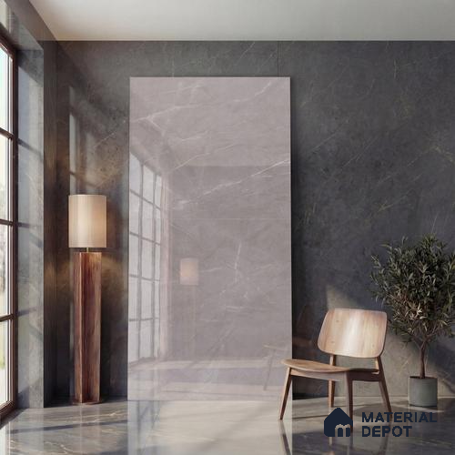 Marble Look Wall Tile TL 10052 Pulpis Grey 8 ft x 4 ft Vitrified Glossy Finish - 9 mm | Random 3 | Adhesive and Spacers Must be Used During Installation