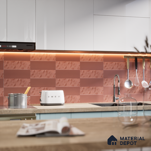 Subway Wall & Floor Tile TL 07668 D Plain Cranberry 8.8 Inch x 2.9 Inch Full Body Vitrified Matte Finish - 9 mm | 2 mm Spacer is Mandatory