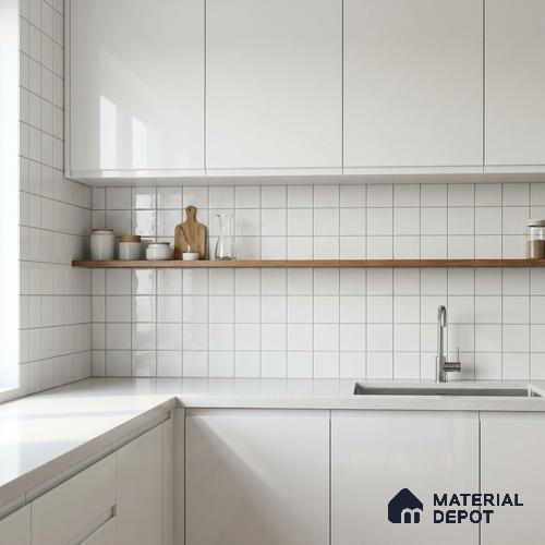 Subway Wall Tile TL 00055 A 4 x 4 inch White Plain Glossy Finish Ceramic Tile - 5.8 mm | Suitable For Restaurant, Bathroom, Kitchen