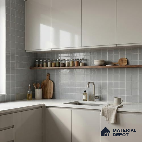 Subway Wall Tile TL 00055 B 4 x 4 inch Grey Plain Glossy Finish Ceramic Wall Tile - 5.8 mm | Suitable For Restaurant, Bathroom, Kitchen