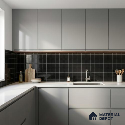 Subway Wall Tile TL 00055 C 4 x 4 inch Black Plain Glossy Finish Ceramic Wall Tile - 5.8 mm | Suitable For Restaurant, Bathroom, Kitchen