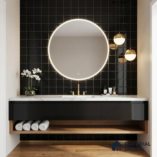 Subway Wall Tile TL 00055 C 4 x 4 inch Black Plain Glossy Finish Ceramic Wall Tile - 5.8 mm | Suitable For Restaurant, Bathroom, Kitchen
