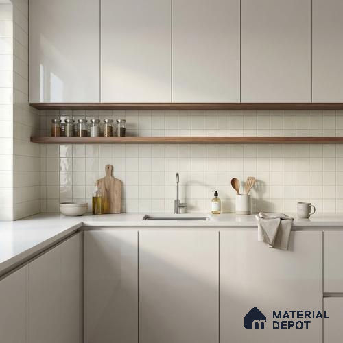 Subway Wall Tile TL 00055 D 4 x 4 inch Ivory Plain Glossy Finish Ceramic Wall Tile - 5.8 mm | Suitable For Restaurant, Bathroom, Kitchen