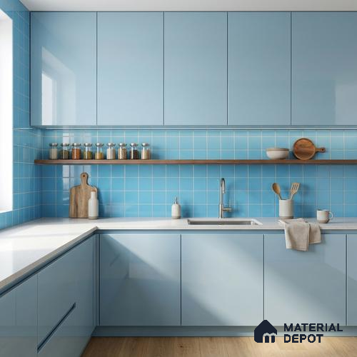 Subway Wall Tile TL 00055 F 4 x 4 inch T Blue Plain Glossy Finish Ceramic Wall Tile - 5.8 mm | Suitable For Restaurant, Bathroom, Kitchen