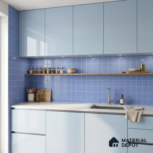 Subway Wall Tile TL 00055 I 4 x 4 inch AL. Blue Plain Glossy Finish Ceramic Wall Tile - 5.8 mm | Suitable For Restaurant, Bathroom, Kitchen
