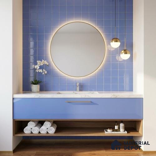 Subway Wall Tile TL 00055 I 4 x 4 inch AL. Blue Plain Glossy Finish Ceramic Wall Tile - 5.8 mm | Suitable For Restaurant, Bathroom, Kitchen